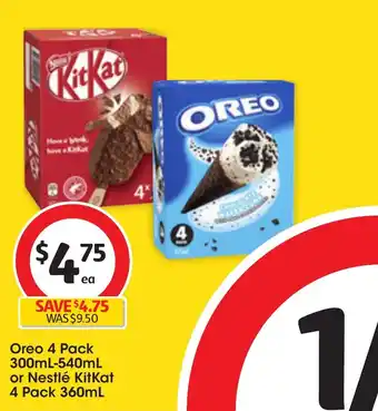 Coles Oreo 4 Pack 300mL-540mL or Nestlé KitKat 4 Pack 360mL offer
