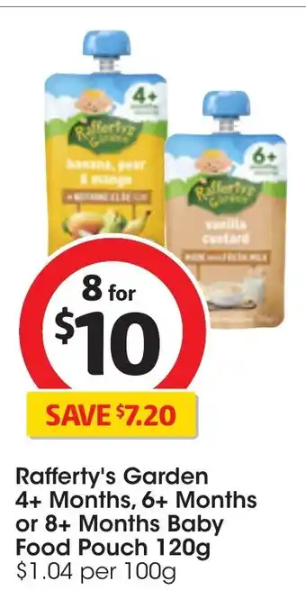 Coles Rafferty's Garden 4+ Months, 6+ Months or 8+ Months Baby Food Pouch 120g offer