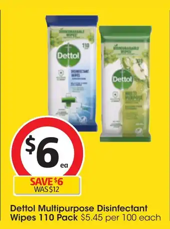 Coles Dettol Multipurpose Disinfectant Wipes 110 Pack offer