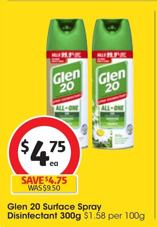 Glen 20 Surface Spray Disinfectant 300g offer at Coles