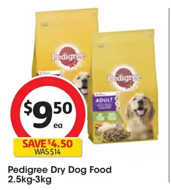 Coles Pedigree Dry Dog Food 2.5kg-3kg offer