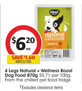 Coles 4 Legs Natural + Wellness Boost Dog Food 870g offer