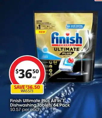 Coles Finish Ultimate Plus All in 1 Dishwashing Tablets 64 Pack offer