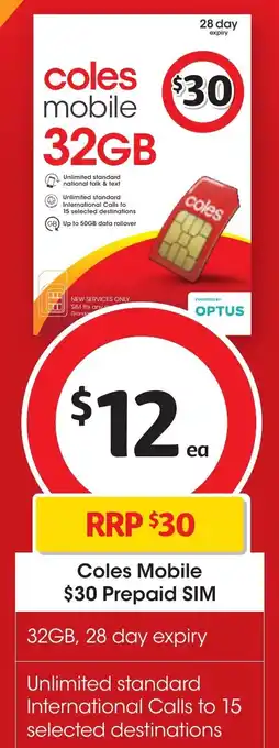 Coles Coles Mobile $30 Prepaid SIM offer
