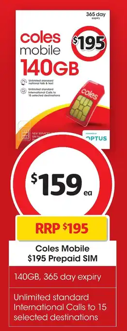 Coles Coles Mobile $195 Prepaid SIM offer