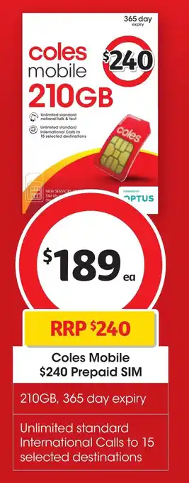 Coles Coles Mobile $240 Prepaid SIM offer