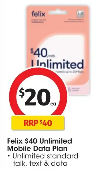 Coles Felix $40 Unlimited Mobile Data Plan offer