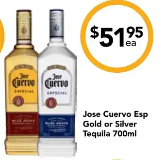 Drakes Jose Cuervo Esp Gold or Silver Tequila 700mL offer