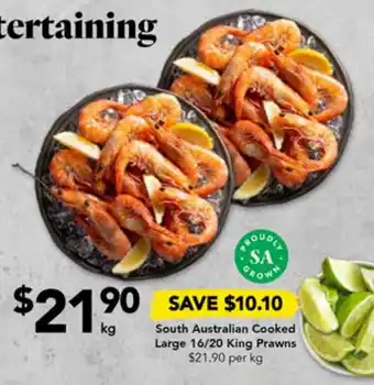 Drakes South Australian Cooked Large 16/20 King Prawns offer