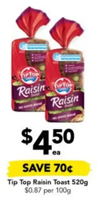 Drakes Tip Top Raisin Toast 520g offer
