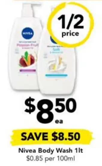Drakes Nivea Body Wash 1lt offer