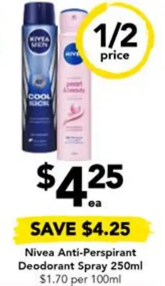 Drakes Nivea Anti-Perspirant Deodorant Spray 250mL offer