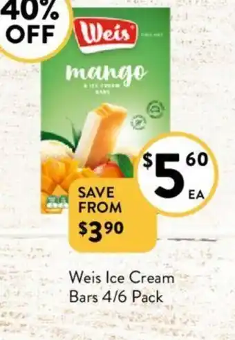 Foodworks Weis Ice Cream Bars 4/6 Pack offer