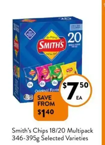 Foodworks Smith's Chips 18/20 Multipack 346-395g offer