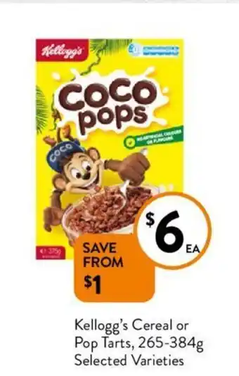 Foodworks Kellogg's Cereal or Pop Tarts, 265-384g offer