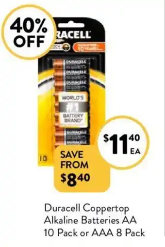 Foodworks Duracell Coppertop Alkaline Batteries AA 10 Pack or AAA 8 Pack offer