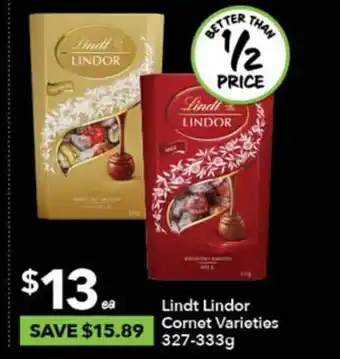 Ritchies Lindt Lindor  Cornet Varieties 327-333g offer