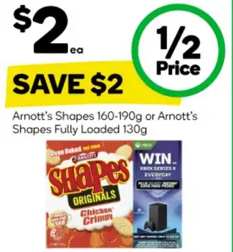 Woolworths Arnott's Shapes 160-190g or Arnott's Shapes Fully Loaded 130g offer