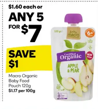 Woolworths Macro Organic Baby Food Pouch 120g offer