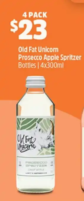 Woolworths Old Fat Unicorn Prosecco Apple Spritzer Bottles | 4x300mL offer