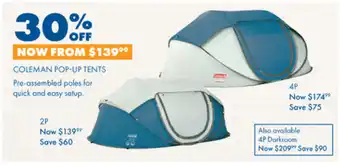 BCF COLEMAN POP-UP TENTS offer