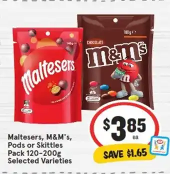 IGA Maltesers, M&M's, Pods or Skittles Pack 120-200g offer