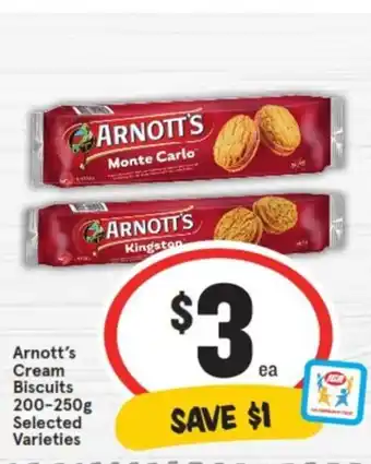 IGA Arnott's Cream Biscuits 200-250g offer