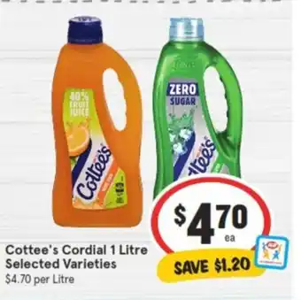 IGA || Cottee's Cordial 1 Litre offer