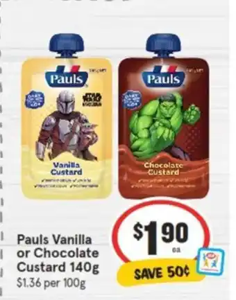 IGA Pauls Vanilla or Chocolate Custard 140g offer