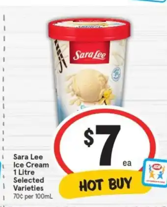 IGA Sara Lee Ice Cream 1 Litre offer