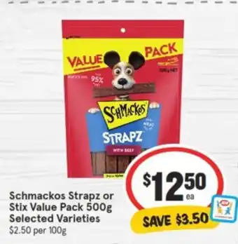 IGA Schmackos Strapz or Stix Value Pack 500g offer