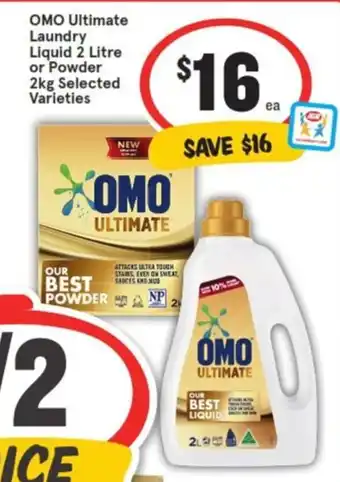 IGA OMO Ultimate Laundry Liquid 2 Litre or Powder 2kg offer