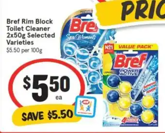 IGA Bref Rim Block Toilet Cleaner 2x50g offer