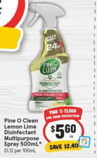 IGA Pine O Cleen Lemon Lime Disinfectant Multipurpose Spray 500mL offer