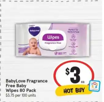 IGA BabyLove Fragrance Free Baby Wipes 80 Pack offer