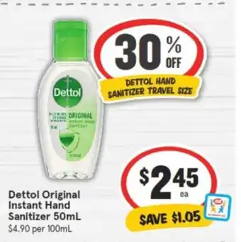 IGA Dettol Original Instant Hand Sanitizer 50mL offer