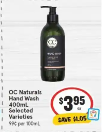 IGA OC Naturals Hand Wash 400mL offer