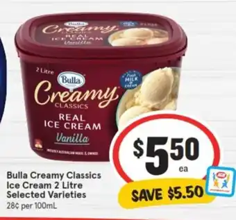 IGA Bulla Creamy Classics Ice Cream 2 Litre offer