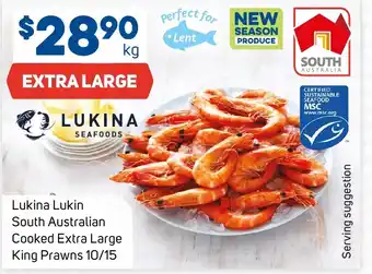 Foodland Lukina Lukin South Australian Cooked Extra Large King Prawns 10/15 offer