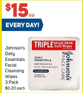 Foodland Johnson's Daily Essentials Facial Cleansing Wipes 3 Pack offer