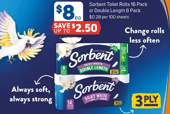 Foodland Sorbent Toilet Rolls 16 Pack or Double Length 8 Pack offer