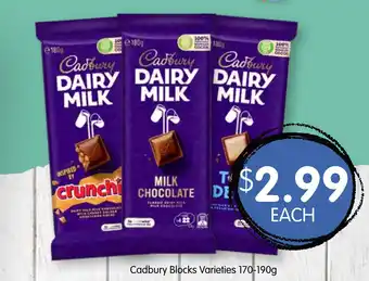 Spudshed Cadbury Blocks Varieties 170-190g offer