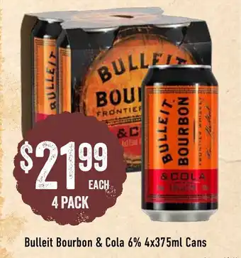 Bulleit Bourbon & Cola 6% 4x375mL Cans