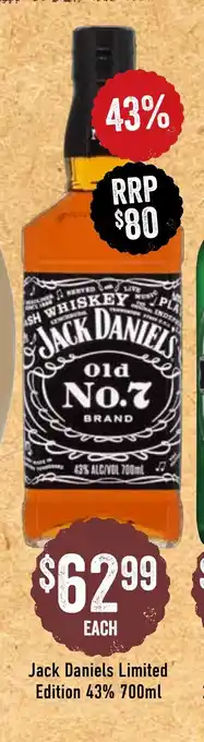 Spudshed Jack Daniels Limited Edition 43% 700mL offer