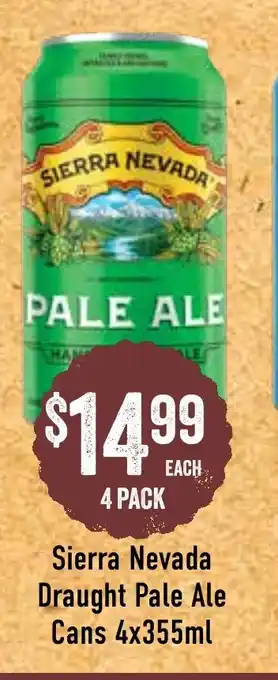 Sierra Nevada Draught Pale Ale Cans 4x355mL