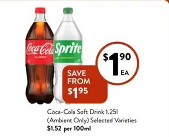 Foodworks Coca-Cola Soft Drink 1.25L offer