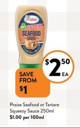 Praise Seafood or Tartare Squeezy Sauce 250mL