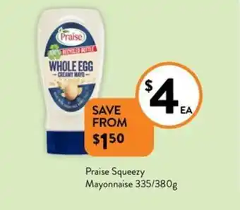 Foodworks Praise Squeezy Mayonnaise 335/380g offer