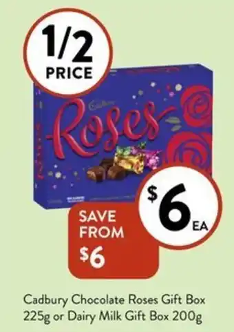 Foodworks Cadbury Chocolate Roses Gift Box 225g or Dairy Milk Gift Box 200g offer