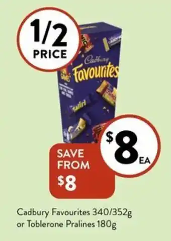 Cadbury Favourites 340/352g or Toblerone Pralines 180g